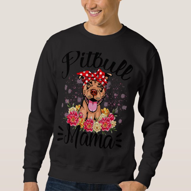 Pitbull Blommigts Cute Hund Mors dag 1 Lång Ärmad Tröja (Framsida)