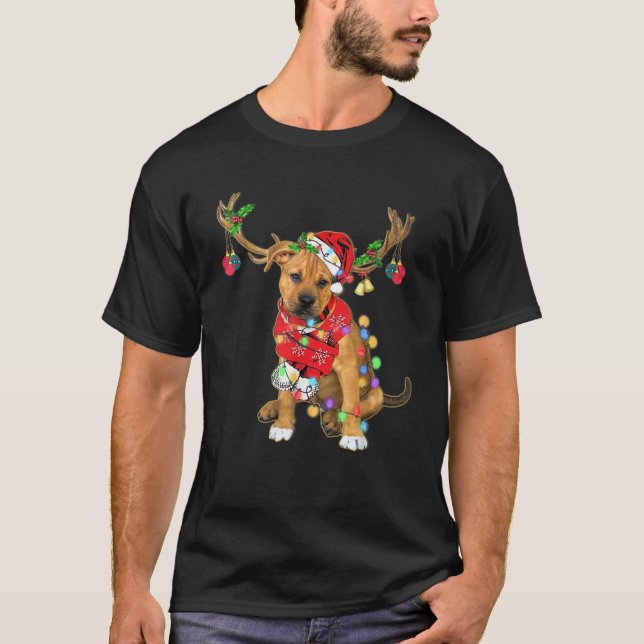 Pitbull boxer mix Gorgous Reindeer jul Ligh T Shirt (Framsida)