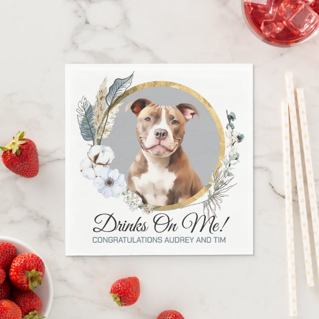 Pitbull Bröllops Servetter Med Hund Foto (Insitu)