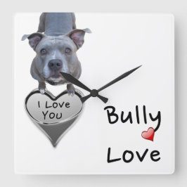 Pitbull Bully Kärlek Wall Clock Fyrkantig Klocka