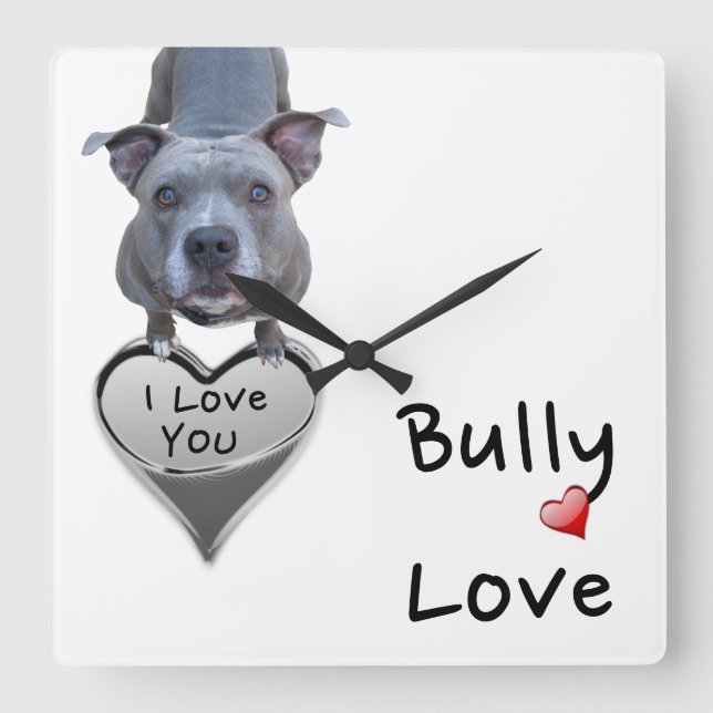 Pitbull Bully Kärlek Wall Clock Fyrkantig Klocka (Framsida)