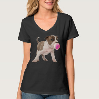 Pitbull Chews Gum Bubble Hundar Puppies T Shirt
