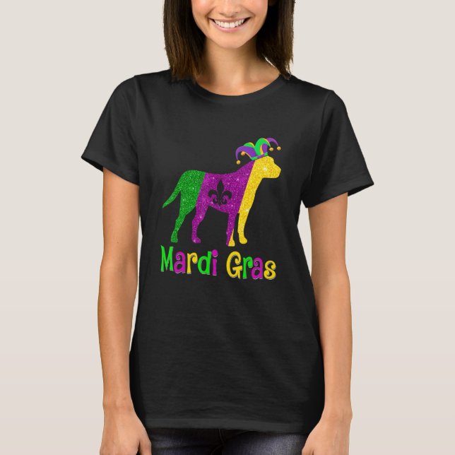 Pitbull Dog Lover Mardi Gras Carnival Jester T Shirt (Framsida)