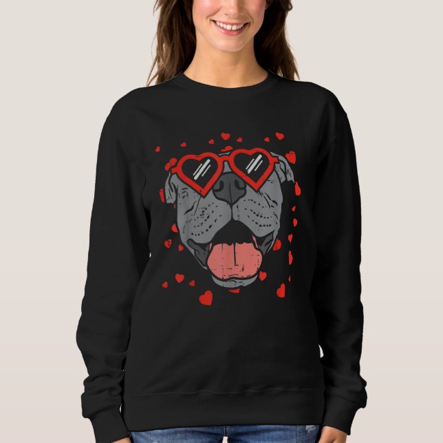 Pitbull Face Heart Glasses Valentines Day Pet Dog T Shirt (Framsida)