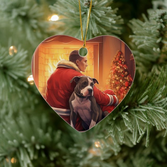 Pitbull Firefighter jul, Gift för Hundälskare Julgransprydnad Keramik (Träd)