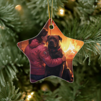 Pitbull Firefighter jul, Gift för Hundälskare Julgransprydnad Keramik