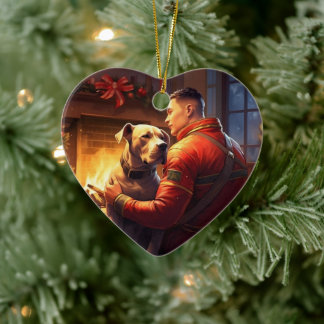 Pitbull Firefighter jul, Gift för Hundälskare Julgransprydnad Keramik
