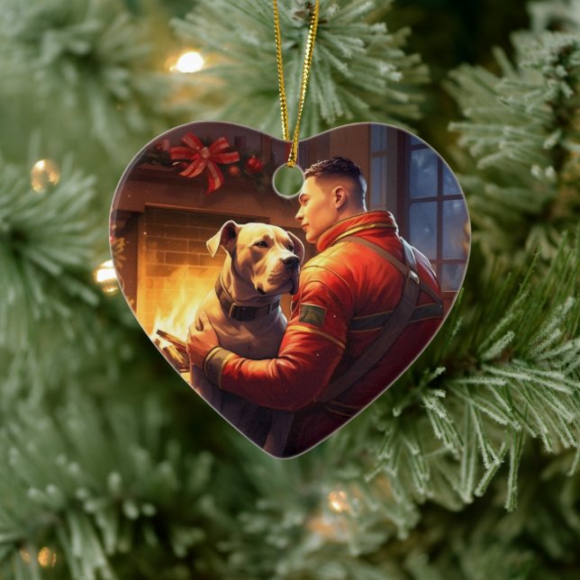 Pitbull Firefighter jul, Gift för Hundälskare Julgransprydnad Keramik (Träd)