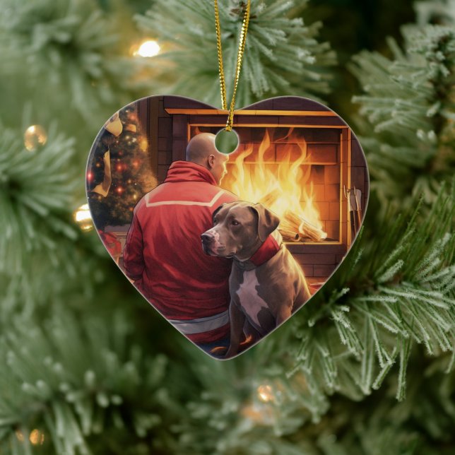 Pitbull Firefighter jul, Gift för Hundälskare Julgransprydnad Keramik (Träd)