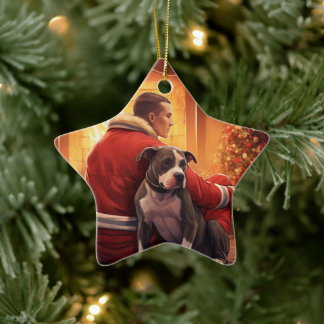 Pitbull Firefighter jul, Gift för Hundälskare Julgransprydnad Keramik