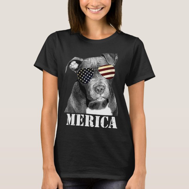 Pitbull Funny Patriotic Hund Usa Sol Glass T Shirt (Framsida)