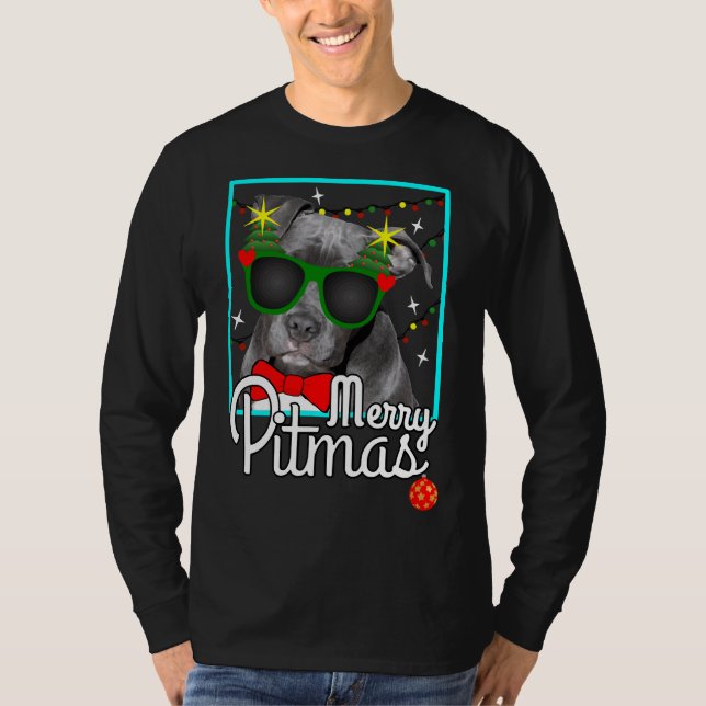 Pitbull Funny Pit Bull Dog jul Merry Pitmas T Shirt (Framsida)