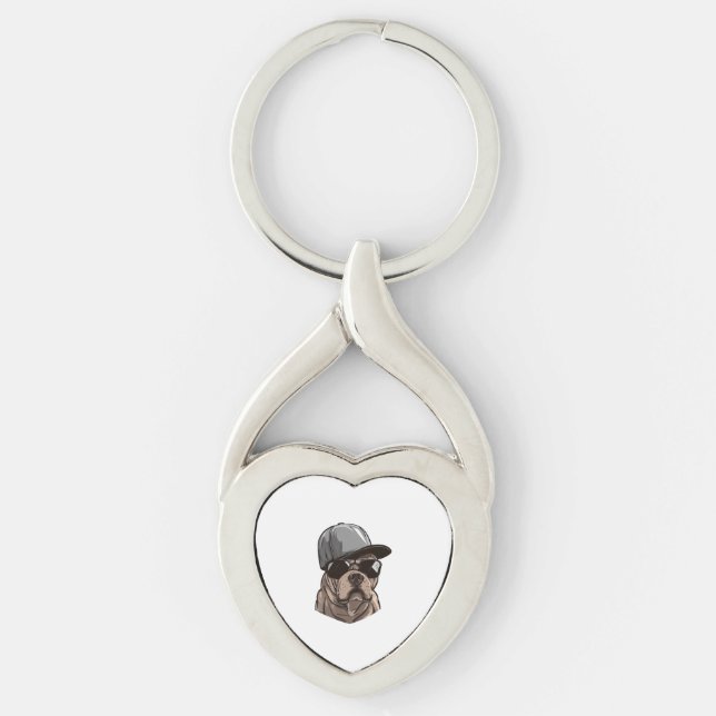 Pitbull Gangster Twisted Heart Silverfärgad Nyckelring (Framsidan)