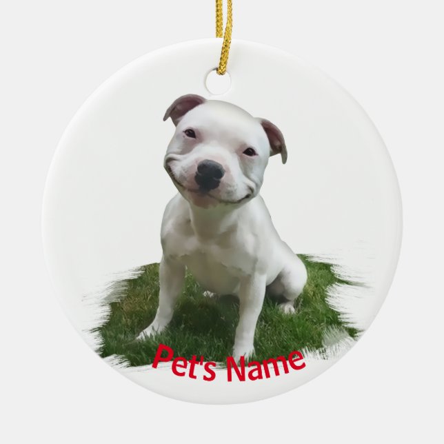 Pitbull Grinning av vit ungfisk Julgransprydnad Keramik (Framsidan)