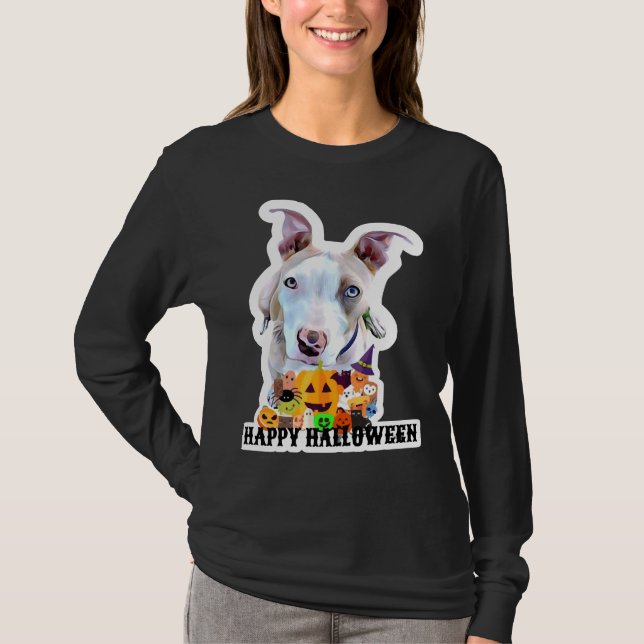 Pitbull Halloween Pumpkin T Shirt (Framsida)