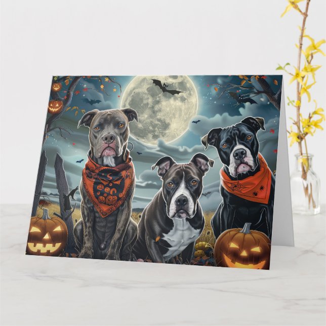 Pitbull Halloween Spooky Kort (Gul blomma)