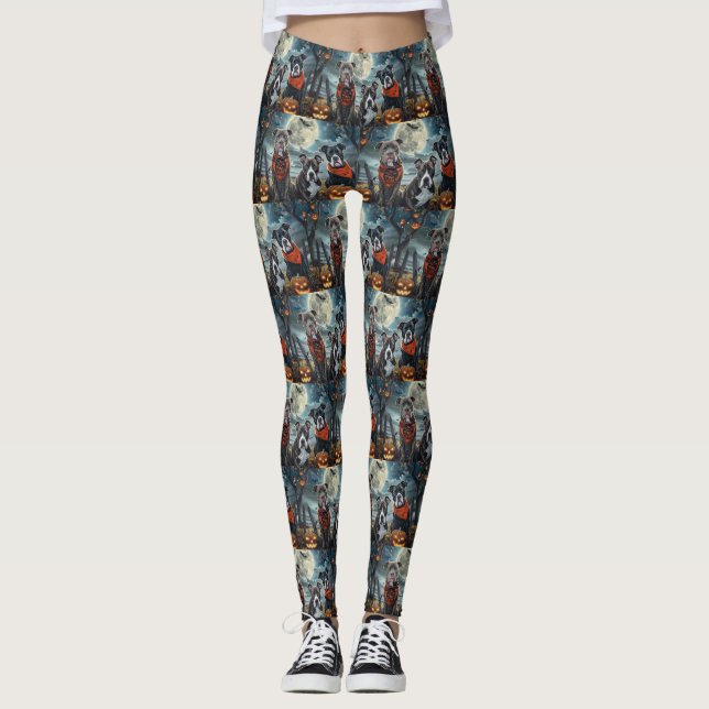 Pitbull Halloween Spooky Leggings (Framsida)