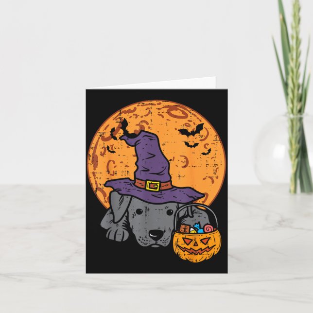 Pitbull Häxhatt Måne Jack O Lantern Halloween Kort (Framsida)