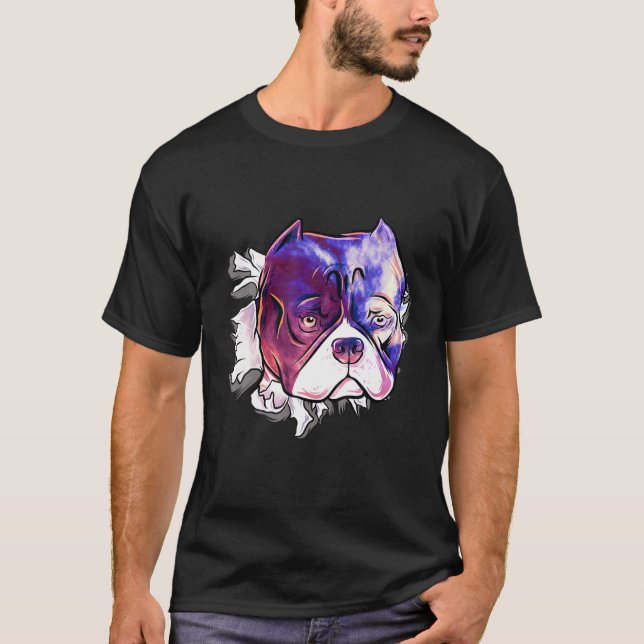 Pitbull Head Starry Himlar T Shirt (Framsida)