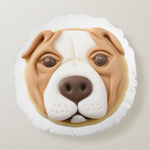 Pitbull Hund 3D Inspirerad Rund Kudde