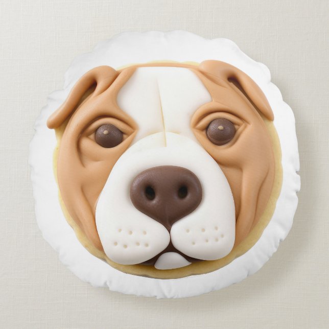 Pitbull Hund 3D Inspirerad Rund Kudde (Framsidan)