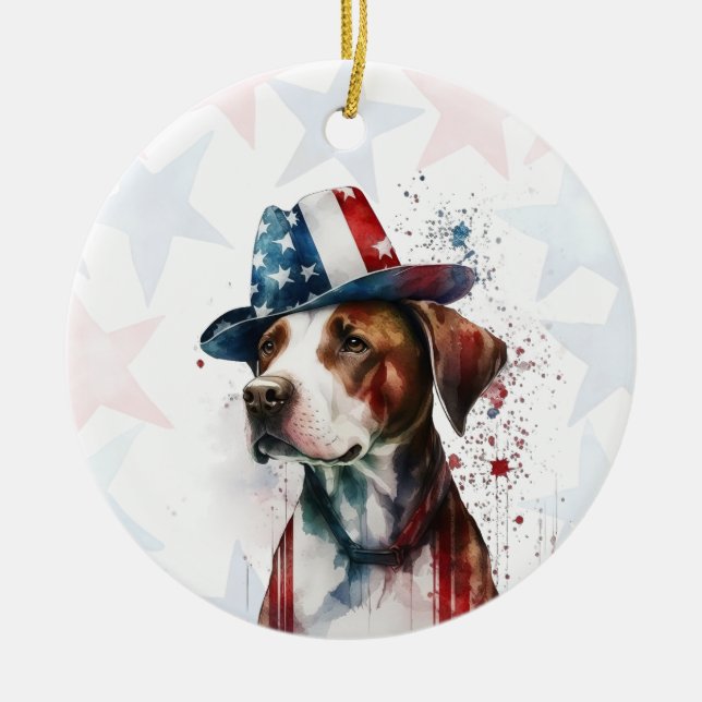 Pitbull Hund, 4:e juli Personlig Julgransprydnad Keramik (Framsidan)