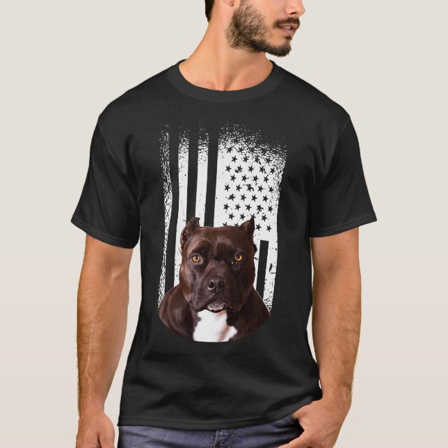 Pitbull Hund American Flagga Pitbull Terrier Hund  T Shirt (Framsida)