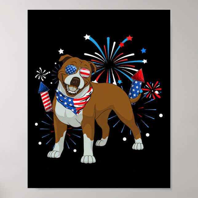 Pitbull Hund American USA flagga 4:e juli, Manar W Poster (Framsidan)