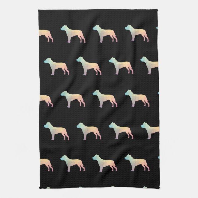 Pitbull Hund aveln Silhouette Geometric Pastel Kökshandduk (Vertikal)
