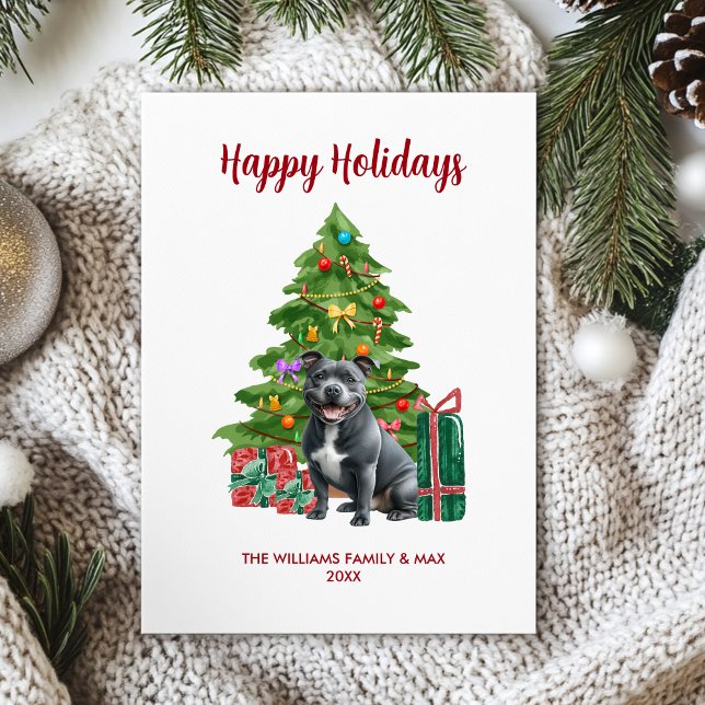 Pitbull Hund-familjens jul Julkort (Skapare uppladdad)
