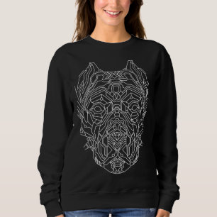 Pitbull Hund Geometric Head White Linjer T Shirt
