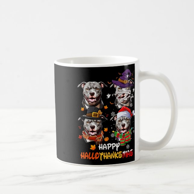 Pitbull Hund Hallothanksmas Halloween Thanksgiving Kaffemugg (Höger)