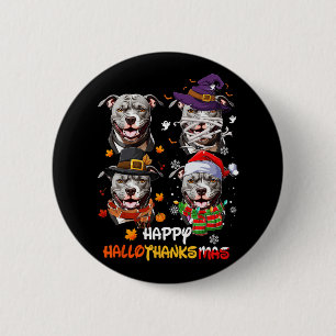 Pitbull Hund Hallothanksmas Halloween Thanksgiving Knapp