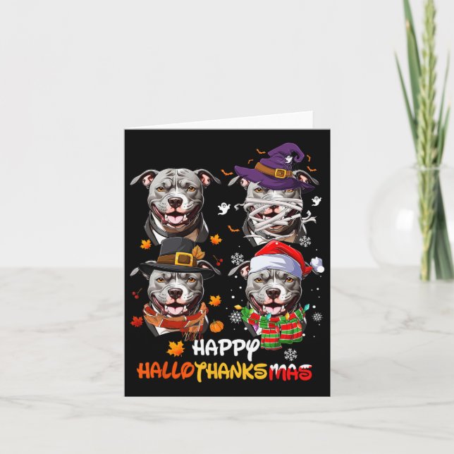 Pitbull Hund Hallothanksmas Halloween Thanksgiving Kort (Framsida)