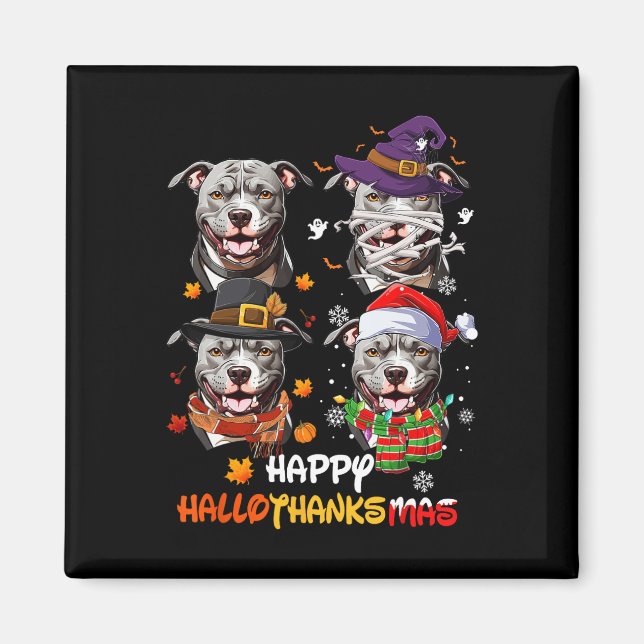 Pitbull Hund Hallothanksmas Halloween Thanksgiving Magnet (Framsidan)