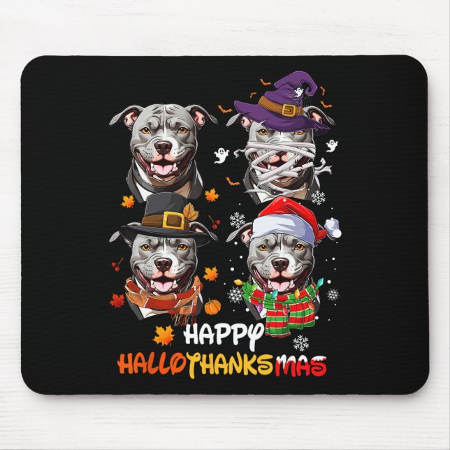 Pitbull Hund Hallothanksmas Halloween Thanksgiving Musmatta (Framsidan)