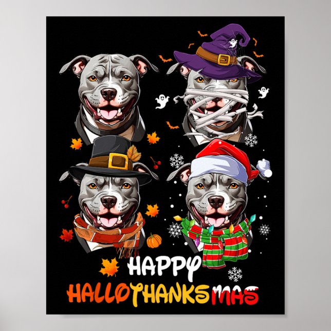 Pitbull Hund Hallothanksmas Halloween Thanksgiving Poster (Framsidan)