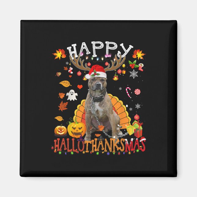 Pitbull Hund Halloween jul Hund Lycklig Hallotha Magnet (Framsidan)