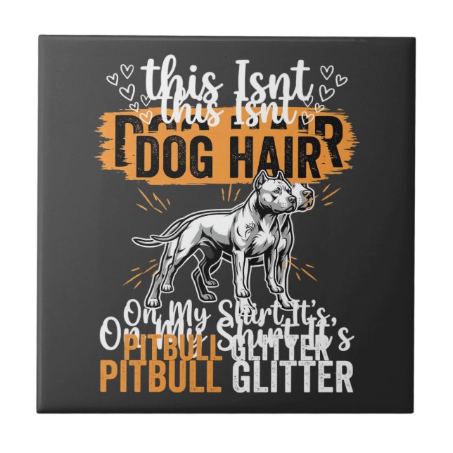 Pitbull Hund Hår Glitter Rolig Hund Kakelplatta (Framsidan)
