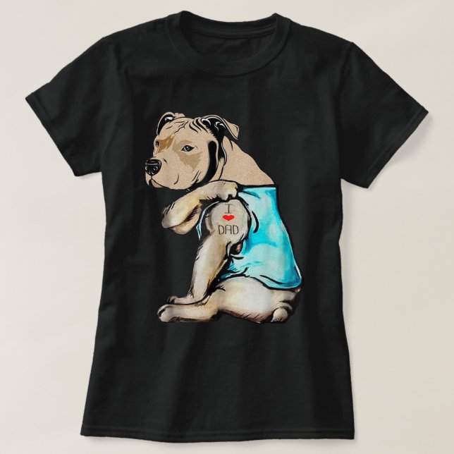 Pitbull Hund I Kärlek Pappa Tattoo Funny Family T- T Shirt (Design framsida)