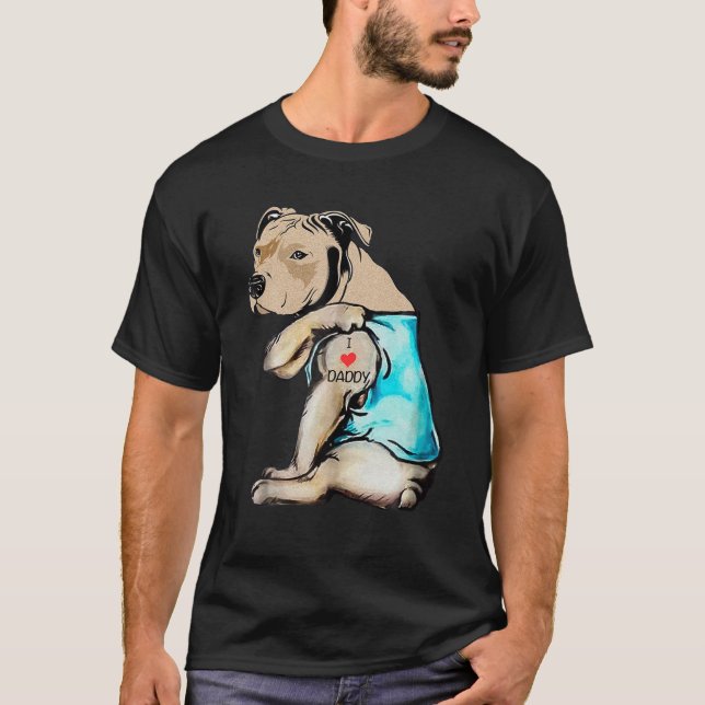 Pitbull Hund I Kärlek pappa Tattoo Funny pappa Pit T Shirt (Framsida)