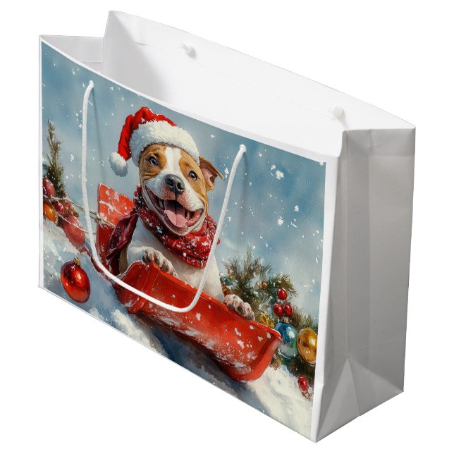 Pitbull Hund i Släde Låt det Snöa Jul (Framsidan Vinklad)