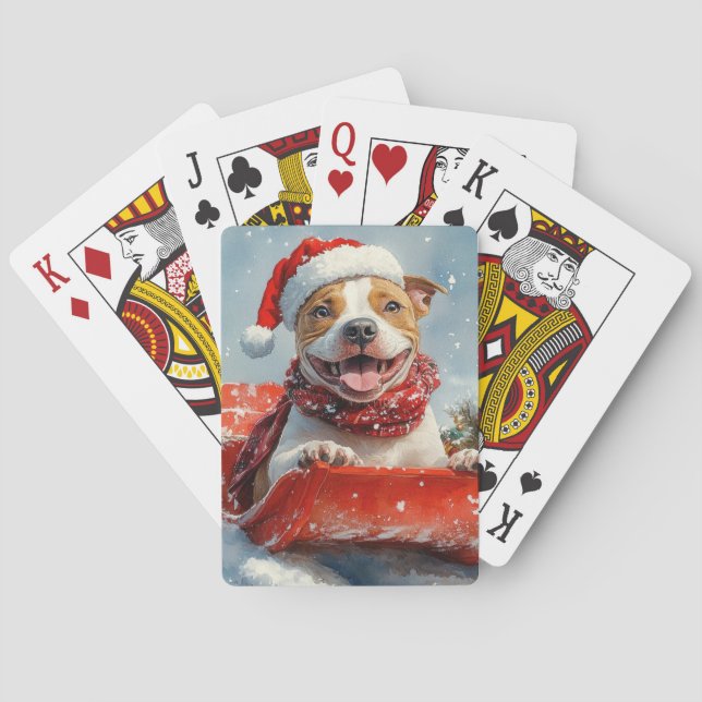 Pitbull Hund i Släde Låt det Snöa Jul Casinokort (Baksidan)