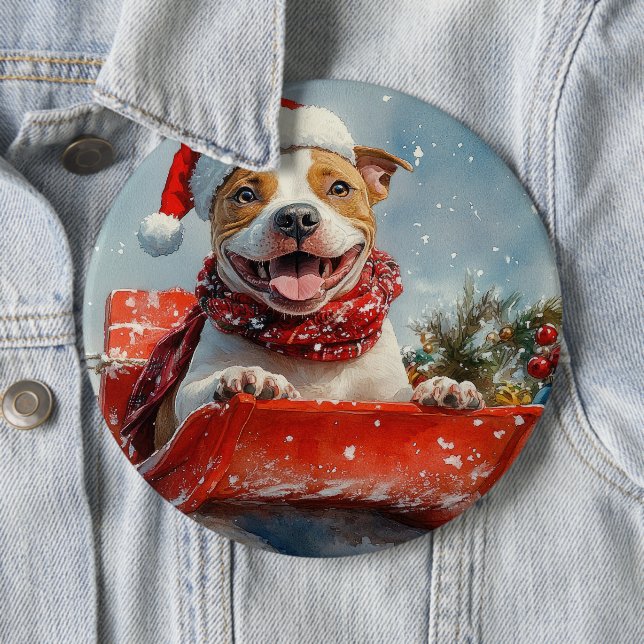 Pitbull Hund i Släde Låt det Snöa Jul Knapp (In Situ)