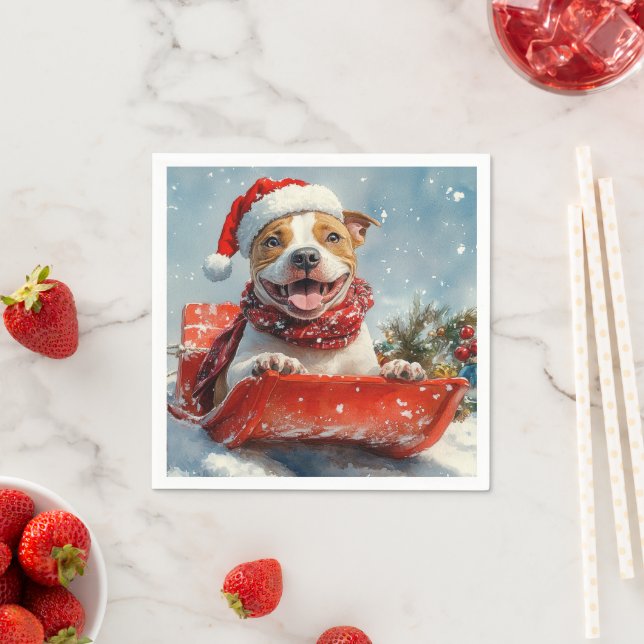 Pitbull Hund i Släde Låt det Snöa Jul Pappersservett (Insitu)