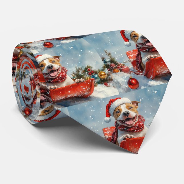 Pitbull Hund i Släde Låt det Snöa Jul Slips (Rullad)
