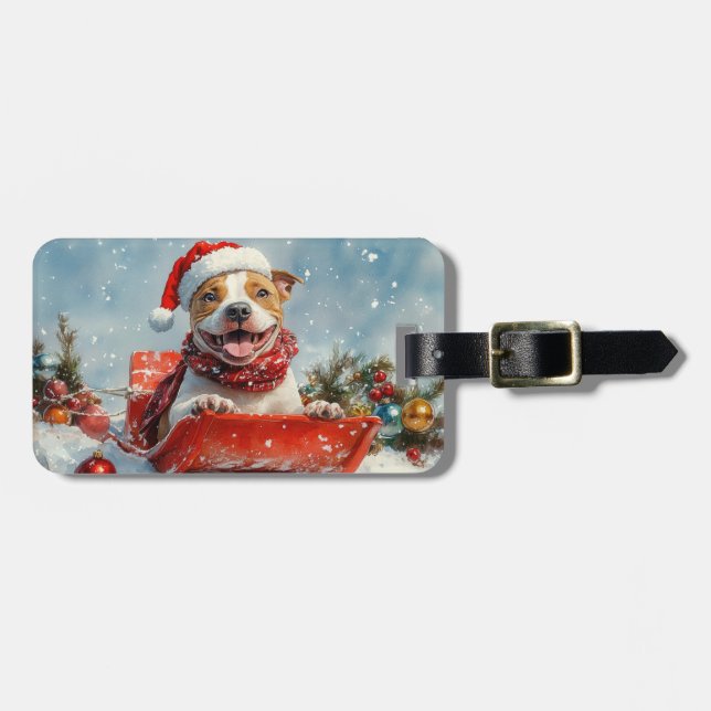 Pitbull Hund i Sledge Låt det snöa jul Bagagebricka (Horisontell Framsida)