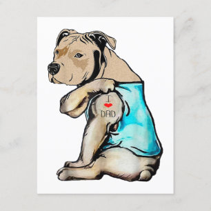 Pitbull Hund Jag älskar Pappa Tatoo Rolig Familj Tilläggskort