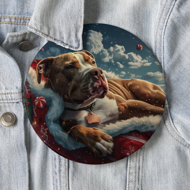 Pitbull Hund Jul Festlig Knapp (In Situ)