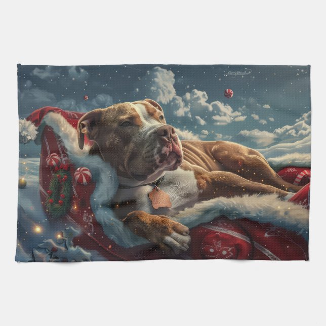 Pitbull Hund Jul Festlig Kökshandduk (Horisontell)